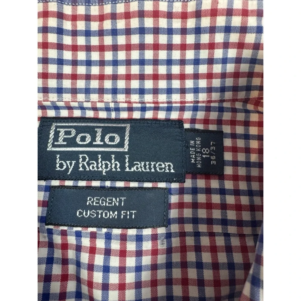 Polo Ralph‎ Lauren Regent Button Down Shirt Mens 18 Custom Fit Red Blue Gingham